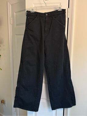 Pilcro Breaker Wide Leg Cotton Pants Navy Blue Elastic Waist - Size Small